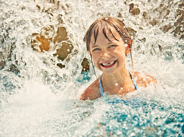 istock Little girl in water park 483390005