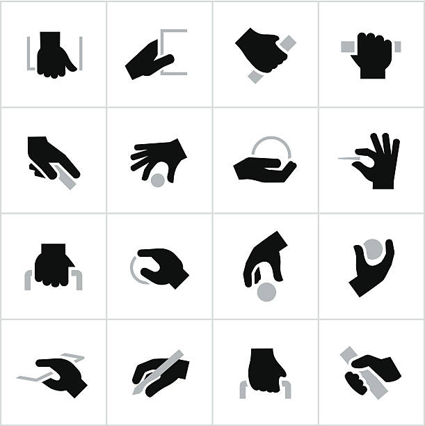 Black Holding, Grabbing Hands Icons Hands holding, grabing, lifting icons. All white strokes/shapes are cut from the icons and merged allowing the background to show through. gripping stock illustrations