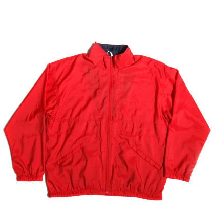 red nylon waterproof windstopper jacket on white background