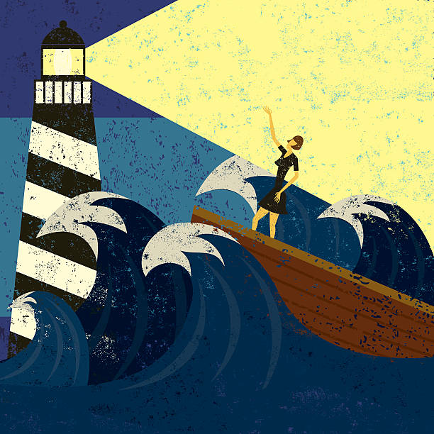 illustrazioni stock, clip art, cartoni animati e icone di tendenza di guida in una tempesta di mare - storm sea business uncertainty