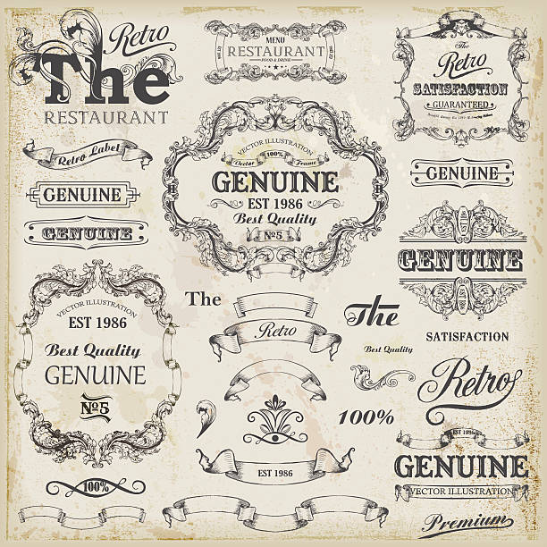 Set of vintage design elements with text placements. Set of vintage  victorian era stock illustrations