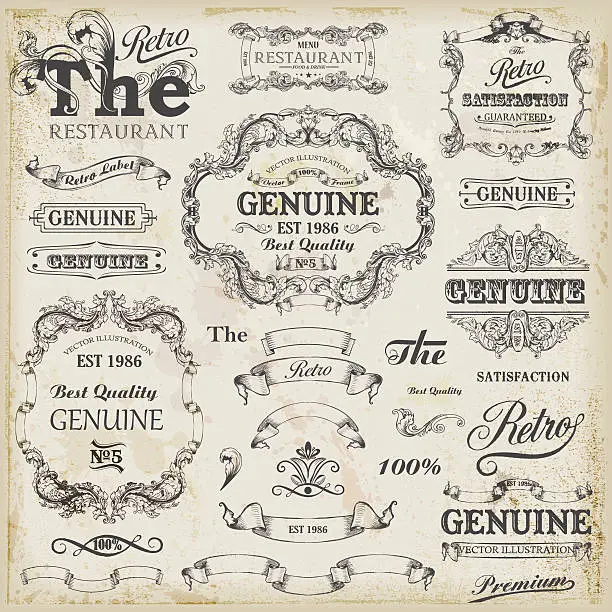 Vector illustration of Set of vintage design elements with text placements.