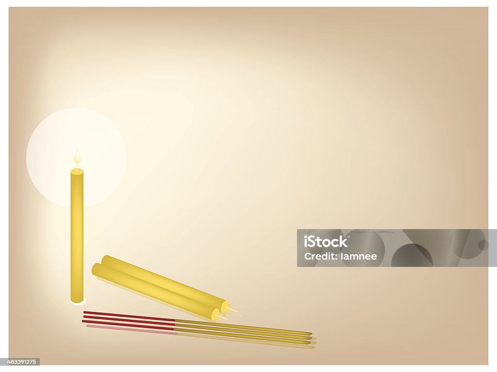 Joss Sticks and Candles on Brown Background An Illustration Brown Background of Candle and Candlelight with Incense Sticks for Buddhist Prayers. Aromatherapy stock vector