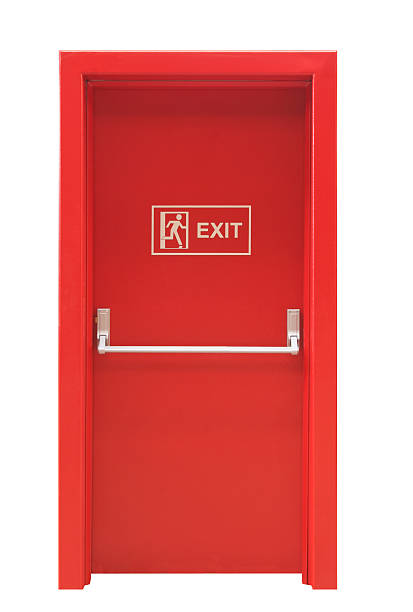 Emergency Exit Door Fire Exit Door Isolated on White Background with CLIPPING PATH. exit sign photos stock pictures, royalty-free photos & images