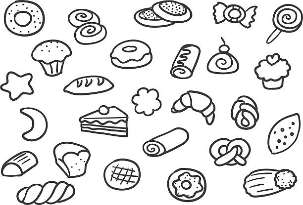 bakery pastry chocolate chip cookie drawing stock illustrations