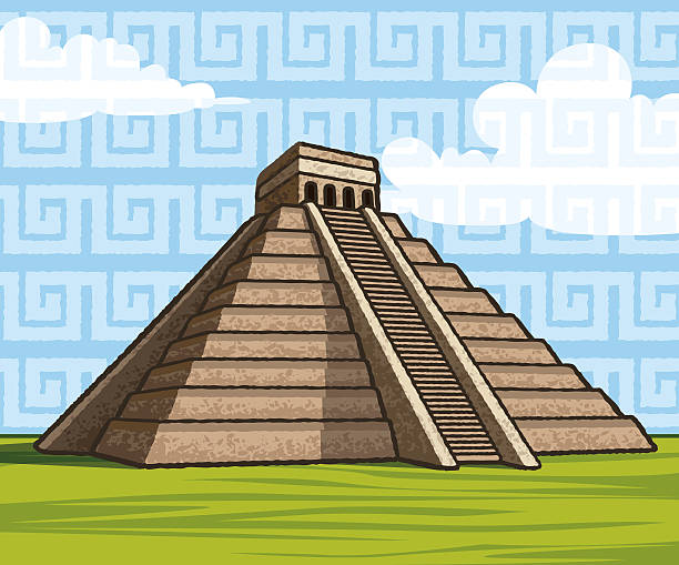 ilustraciones, imágenes clip art, dibujos animados e iconos de stock de chichen itzá ´ s mayas de pirámide de kukulkán - chichen itza mayan mexico steps