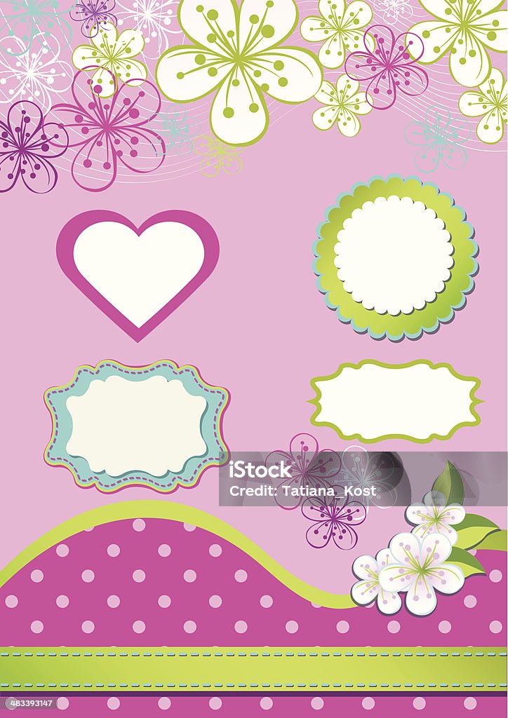 Spring Design element for template.Spring flowers,polka dot,labels Spring Design or summer Design element for template. Cherry Flowers or Apple Flowers,line ,tape,polka dot,labels .Soft colors. Use as border,frame,template,screensaver,cover,artwork,background.Vector illustration Abstract stock vector