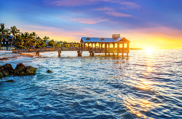 Key west spirit Pier at the beach in Key West, Florida USA floating platform stock pictures, royalty-free photos & images