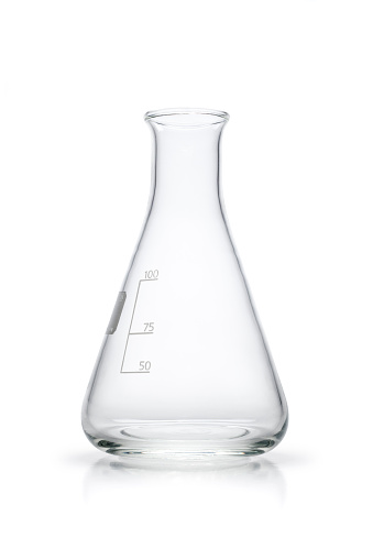 Empty 100ml Erlenmeyer flask isolated on white. Photo captured with a Zeiss Makro-Planar T* 2/50mm at f16.