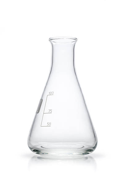 Empty Erlenmeyer flask - Isolated White Background Empty 100ml Erlenmeyer flask isolated on white. Photo captured with a Zeiss Makro-Planar T* 2/50mm at f16. beaker photos stock pictures, royalty-free photos & images