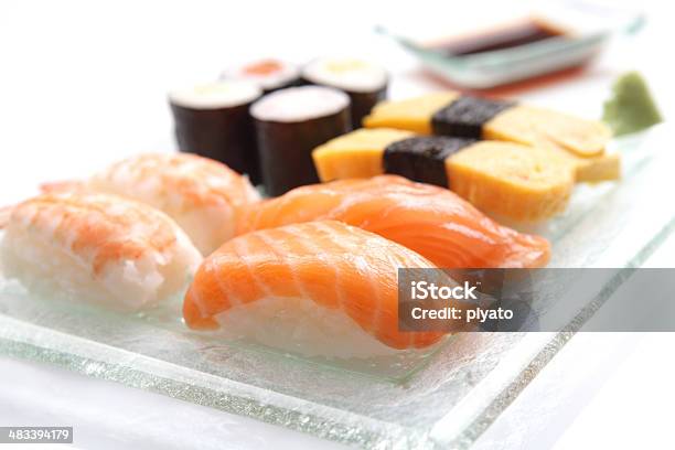 Mix Sushi Isolated In White Background Stock Photo - Download Image Now - Asia, Close-up, Cultures