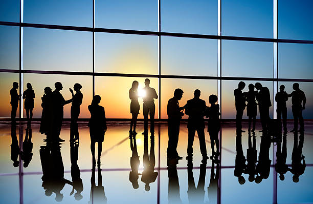 다양한 사업 직원관리 작업 국제 사무소에 - business person silhouette back lit discussion 뉴스 사진 이미지