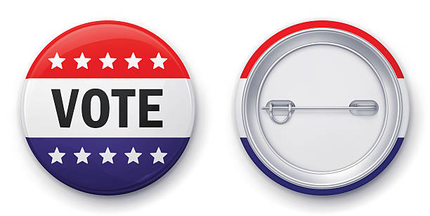 ilustrações de stock, clip art, desenhos animados e ícones de emblema de votação - voting usa button politics