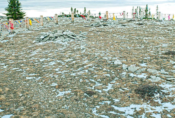 Medicine Wheel is an ancient Native American site in the Bighorn Mountains of Wyoming still visited by Native Americans who leave pieces of cloth in the rope to represent prayers or spiritual thoughts