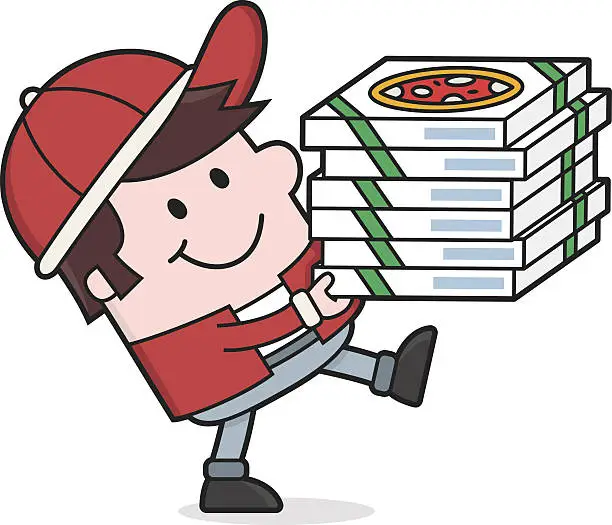 Vector illustration of Cartoon Pizza Man delivers / Food delivery