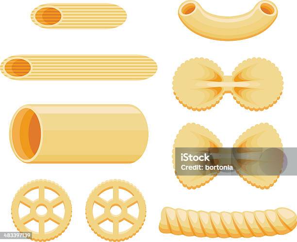 Massa Formas Conjunto De Ícones - Arte vetorial de stock e mais imagens de Massa - Alimento Básico - Massa - Alimento Básico, Macarrão - Mostaccioli, Cannelloni