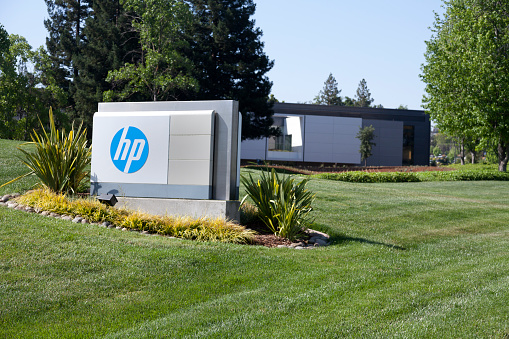 Palo Alto, California, USA - May 2, 2013: Headquarters of Hewlett-Packard, located at 3100 Page Mill Rd. HP as it's also known was founded in 1947 by Bill Hewlett and Dave Packard and currently make a wide array of electronics products.
