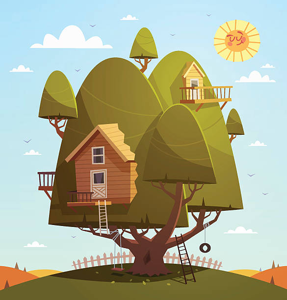 tree house. - baumhaus stock-grafiken, -clipart, -cartoons und -symbole