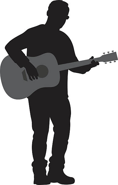 Man Playing Acoustic Guitar Silhouette Vector silhouette of a man playing an acoustic guitar. guitar silhouettes stock illustrations