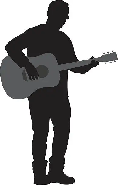 Vector illustration of Man Playing Acoustic Guitar Silhouette