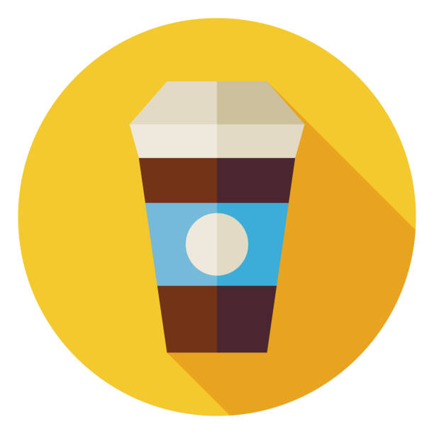 kawa kubek gorący napój płaskie ikona z długi cień okrągły - design element circle computer graphic coffee stock illustrations