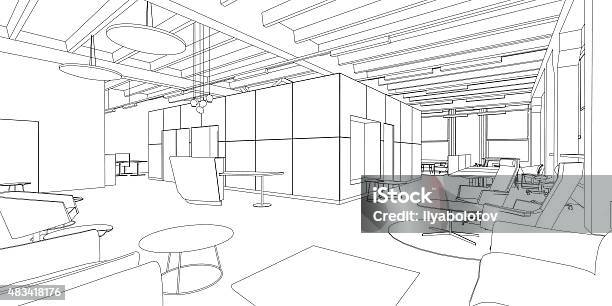 Interior Drawing Stock Illustration - Download Image Now - Office, Plan - Document, Architecture