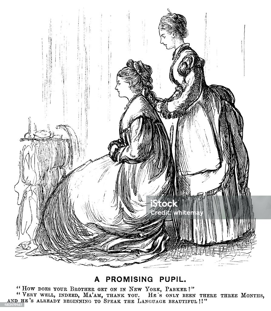 Виктор�ианский леди и ее maid - Стоковые иллюстрации 1870-1879 роялти-фри