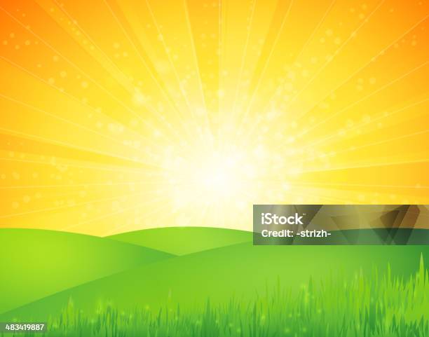 Paisagem De Verão - Arte vetorial de stock e mais imagens de Plano de Fundo - Plano de Fundo, Nascer do sol, Sol