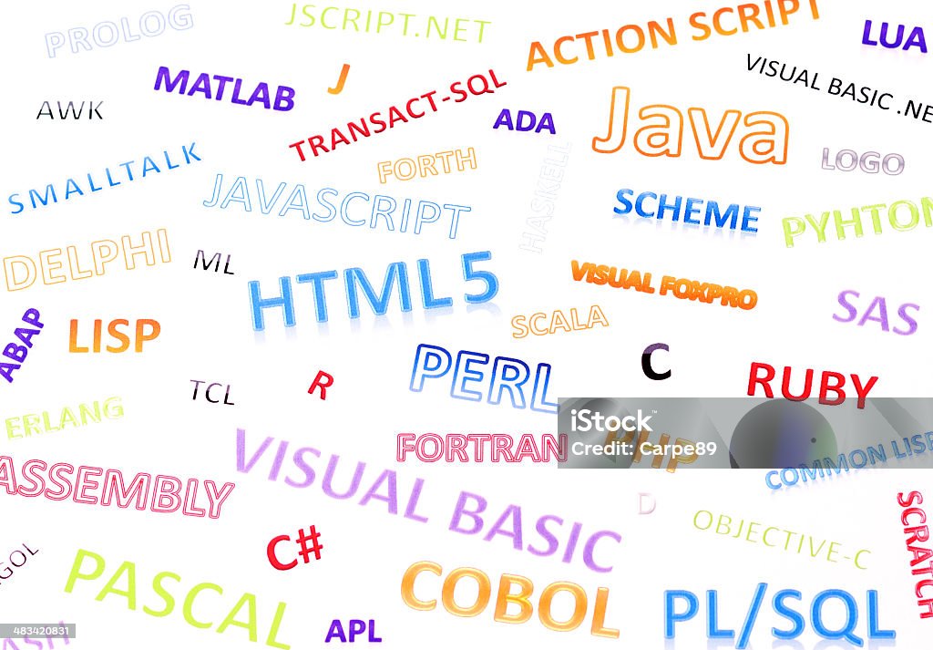 Most widely used programming languages in the world The most widely used programming languages in the world Close-up Stock Photo
