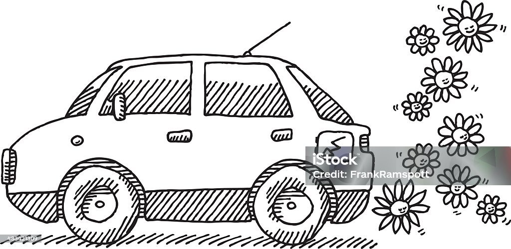 Voiture électrique de dessin de fleurs - clipart vectoriel de Dessin libre de droits