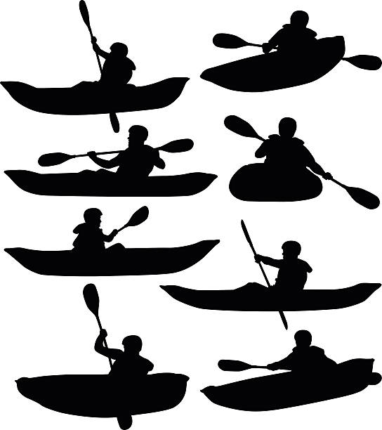 ilustraciones, imágenes clip art, dibujos animados e iconos de stock de rafting y navegación en kayak - rowboat nautical vessel men cartoon
