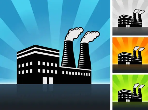 Vector illustration of Factory Building Color Set