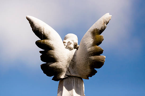 istock Rear view of angel statue against blue sky, copy space 483421927