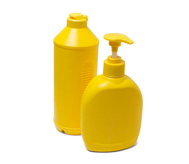 istock Yellow containers for detergents. Isolated on white background 483422150