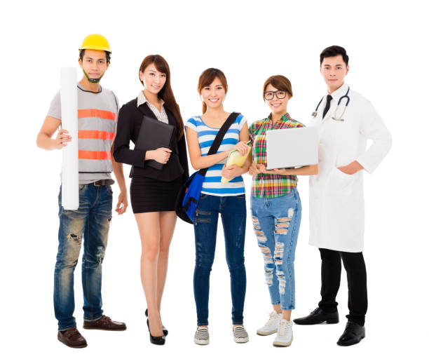 istock Group of diverse young people in different occupations standing 483422752