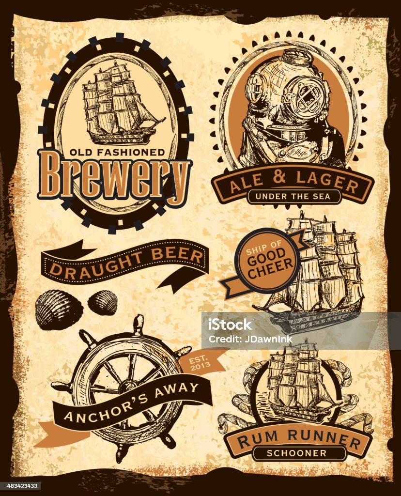 Old fashioned maritimen Bier Label - Lizenzfrei Bier Vektorgrafik