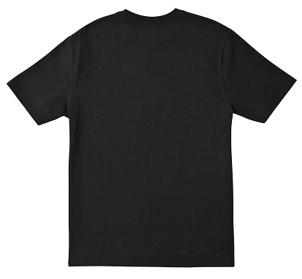Back of a clean Black T-Shirt just waiting for you to add your own logo, Graphics or words. Clipping Path. Single shirt - about 10