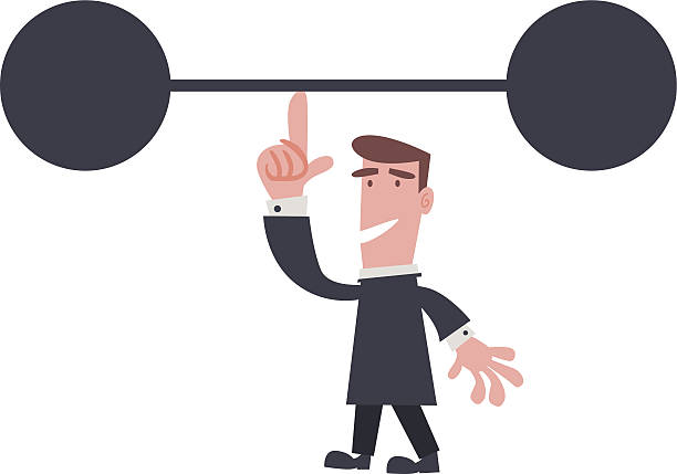 Strong Businessman Holding Dumbbell with One Finger cartoon muscular man lifting heavy weights stock illustrations