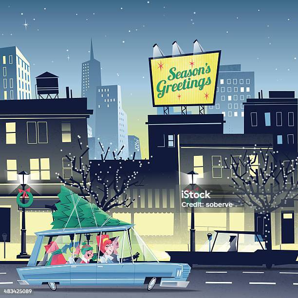 Seasonal Spirit Stock Illustration - Download Image Now - Christmas, City, Retro Style