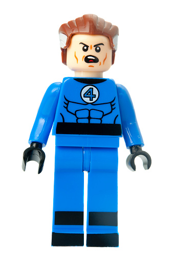 Adelaide, Australia - February 26 2015:A studio shot of a Mister Fantastic custom Lego minifigure from the Marvel comics universe. Lego is extremely popular worldwide with children and collectors.