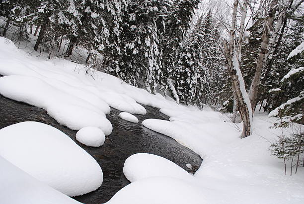 rivière en hiver  - reflection water snow river photos et images de collection