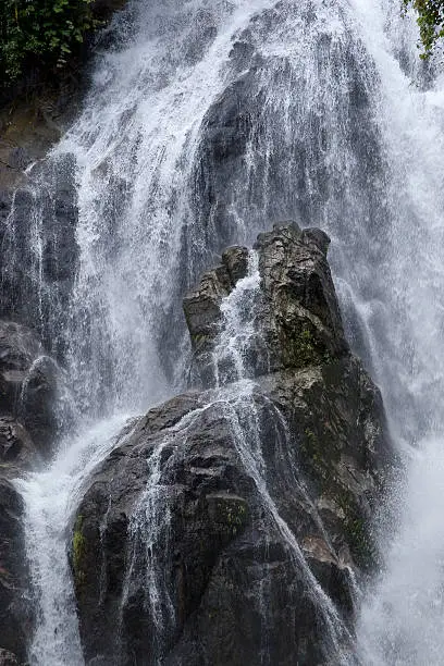 Stream of Waterfall lash down.Torrential Water flow hit rock.
