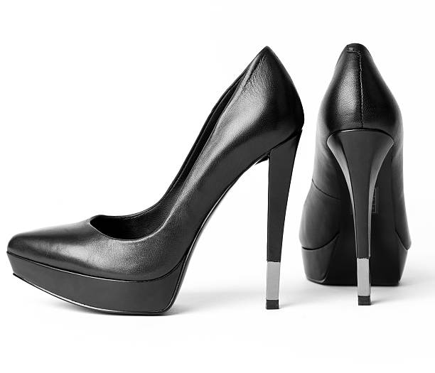istock Black leather high heel shoes 483426726