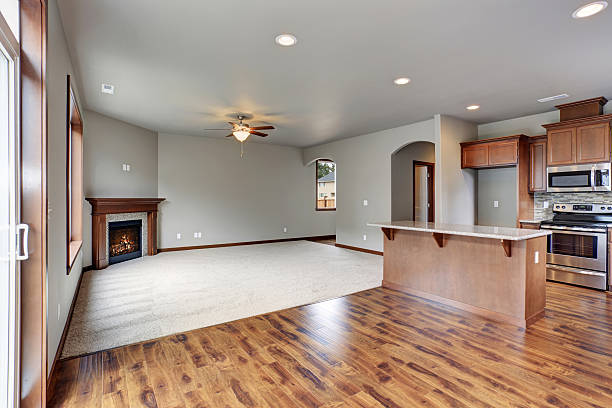 istock New unfurnished living room with fireplace. 483430744