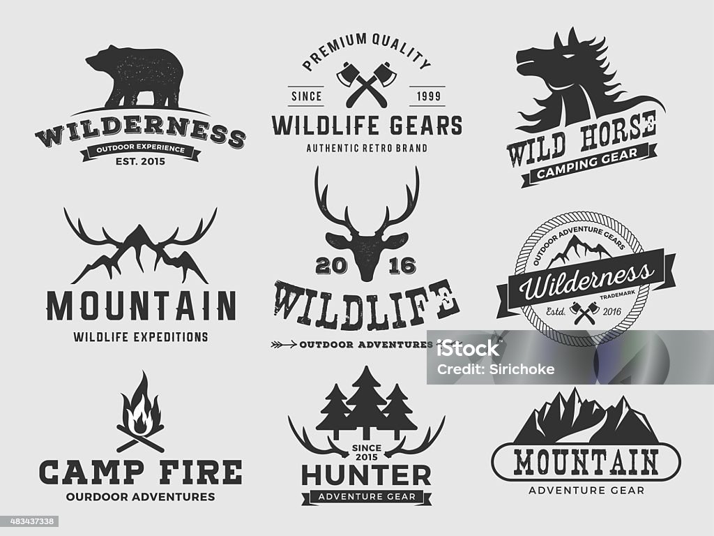 Set of outdoor wilderness adventure and mountain badge logo Set of outdoor wilderness adventure and mountain badge logo, emblem logo, label design  2015 stock vector