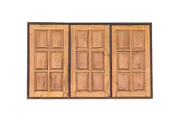 istock Tripple old wood window on white wall concrete 483439732