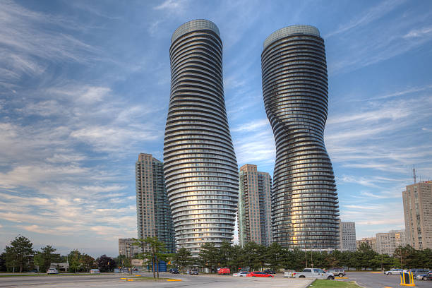 Mississauga, Canada - July 26, 2015: The Absolute World, futuristic condominiums found in Mississauga, Canada. Sometimes called the Marilyn Monroe Buildings