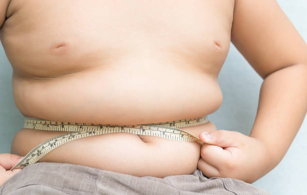 istock Fat boy measuring his belly with measurement tape 483446392