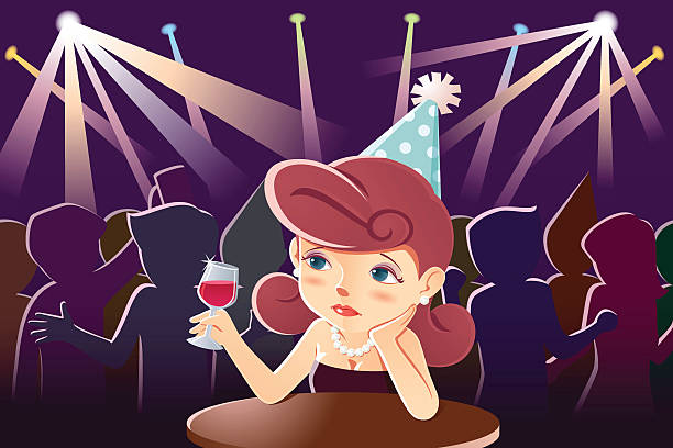 Lonely girl in the party vector art illustration