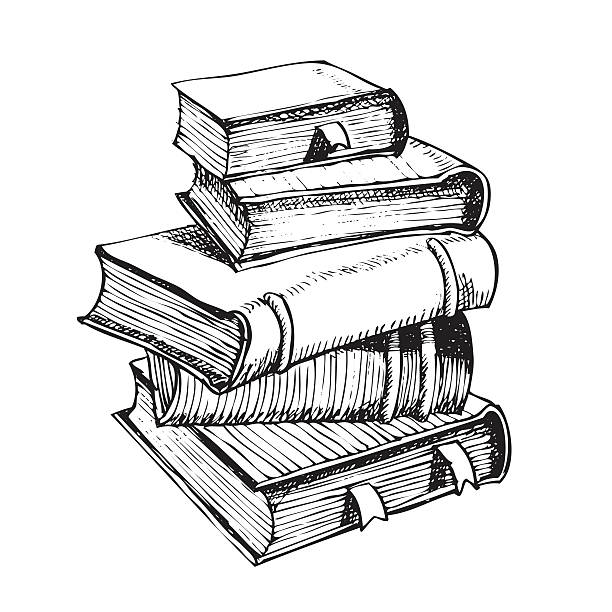 illustrazioni stock, clip art, cartoni animati e icone di tendenza di penna disegno una pila di libri di - pile of books illustrations